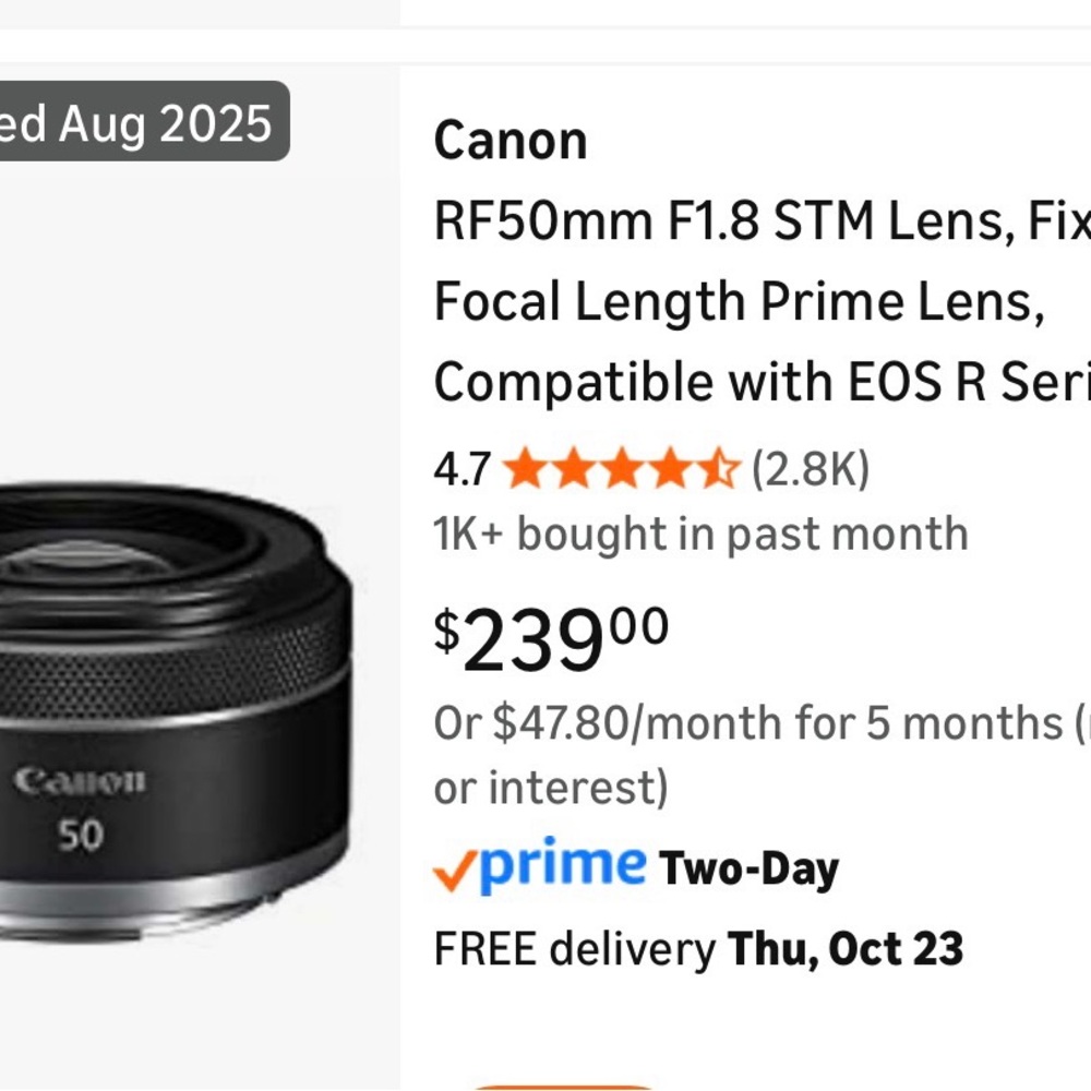 Canon RF50mm F1.8 STM Lens - Black and Silver NEW NEW NEVER USED